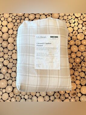 L.L. Bean King Ultrasoft Comfort Flannel Sheet Set Driftwood/Bone Check NWT $200